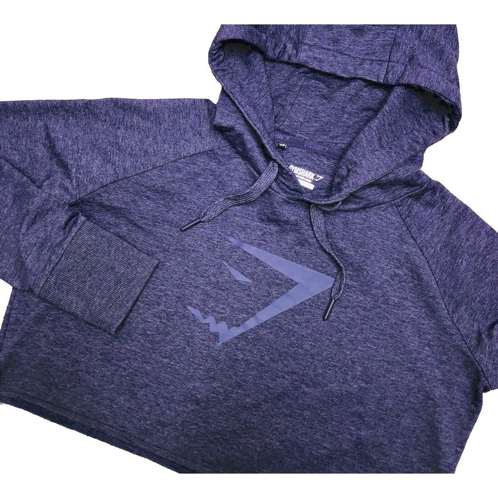 Gymshark‎ Women's M Cropped Logo Hoodie Raw Hem Purple Marl
